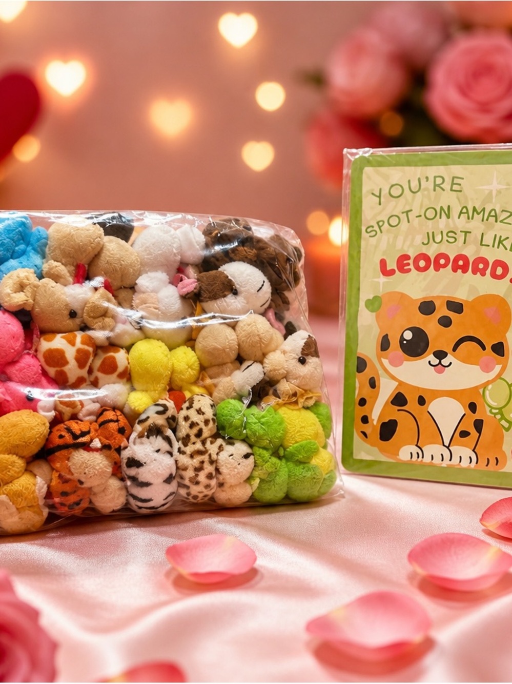 Plush Animal Mini Set - Multicolor Cute Character Pack. with valentines cards